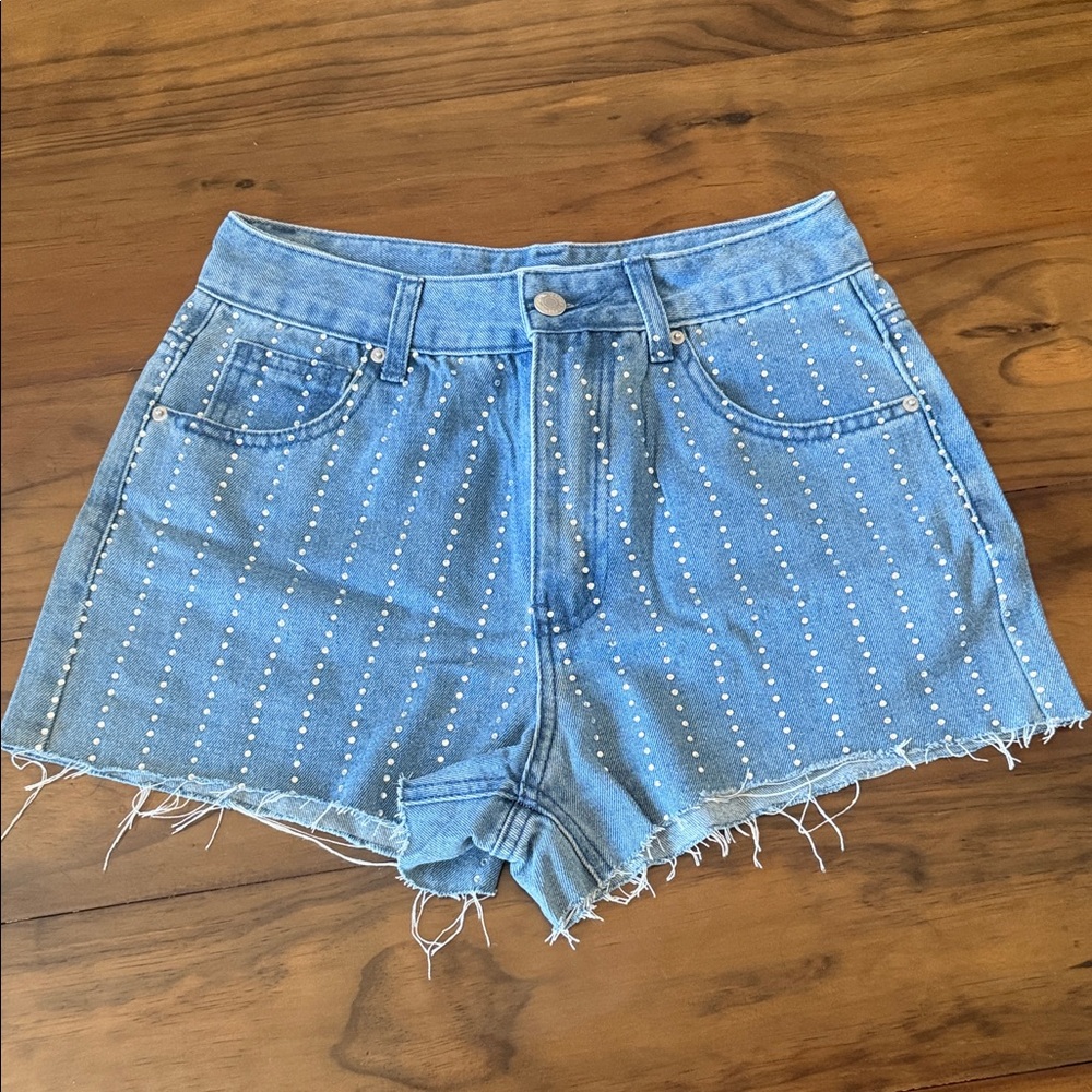 Forever 21 Light Blue Studded Denim Cutoff Shorts